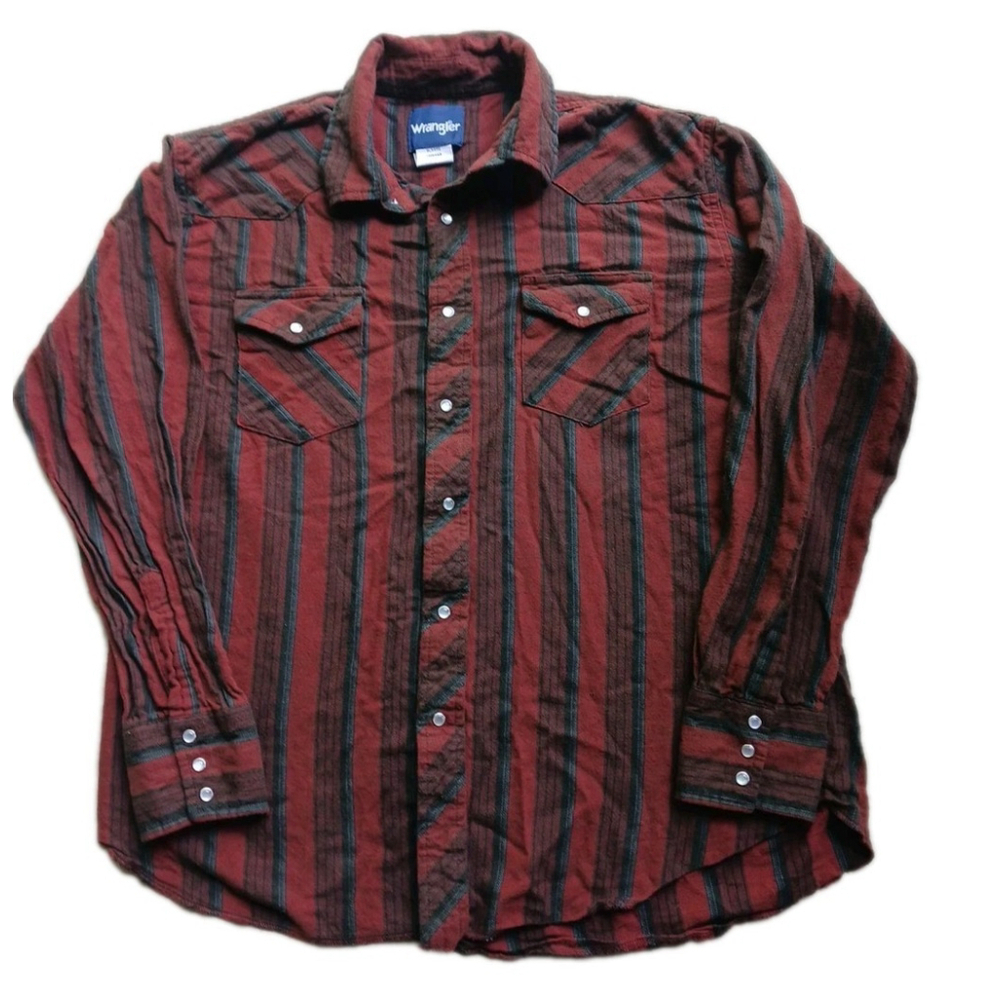 Wrangler Wrancher Mens XL Red Black Plaid Flannel Shirt